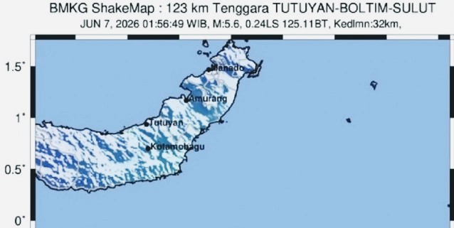 Gempa M 5,7 Guncang Bolaang Mongondow Timur, BMKG: Tidak Berpotensi Tsunami (Foto:SuaraSulsel.id/ANTARA/HO-BMKG)