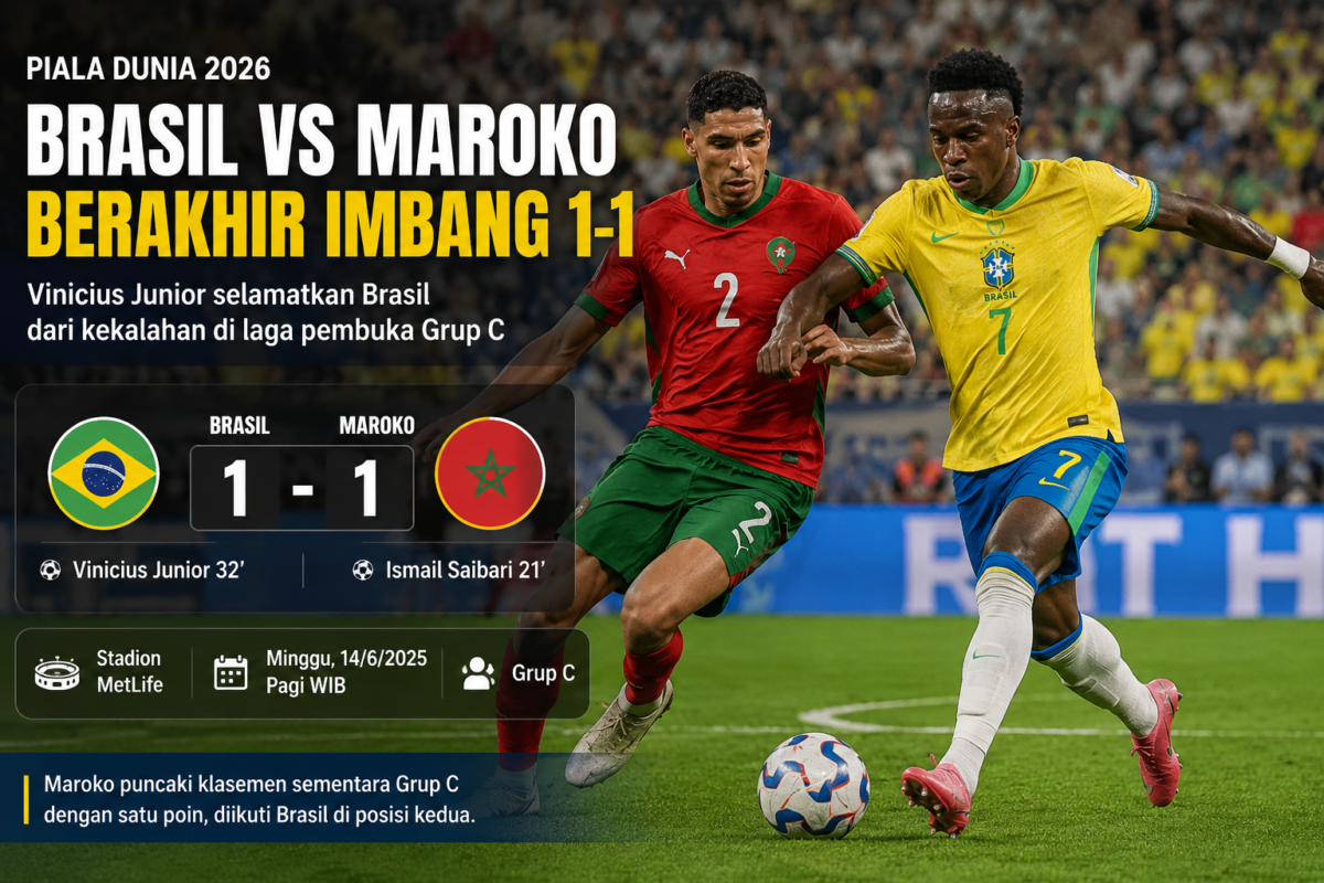 Maroko Tahan Brasil 1-1 pada Laga Perdana Grup C (Foto: Ilustrasi AI)