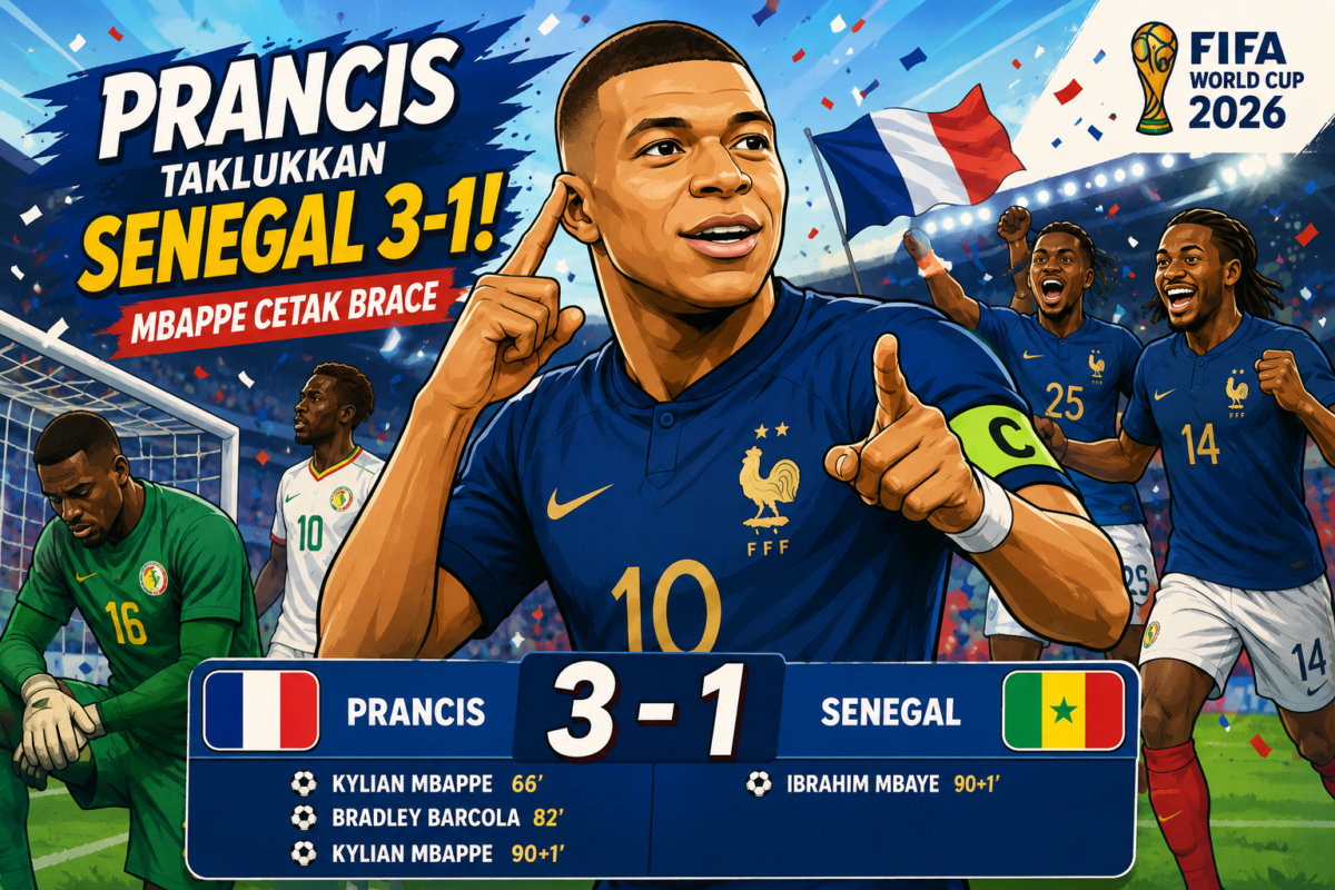 Prancis Taklukkan Senegal 3-1, Mbappe Cetak Brace (foto ilustrasi Ai)