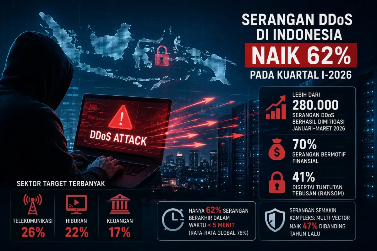 Serangan DDoS di Indonesia Naik 62% pada Awal 2026, Mayoritas Bermotif Finansial (Foto:Ilustrasi AI)