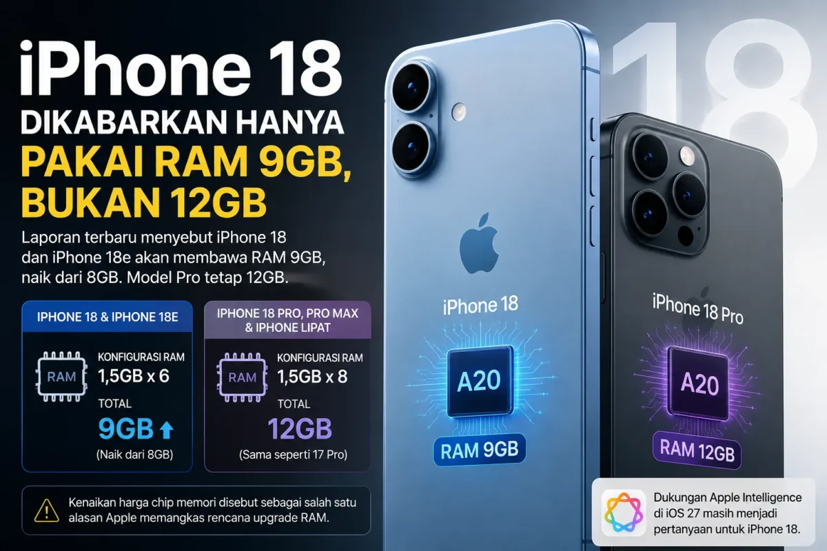 iPhone 18 Dikabarkan Hanya Pakai RAM 9GB, Bukan 12GB 
(Foto: Ilustrasi AI)