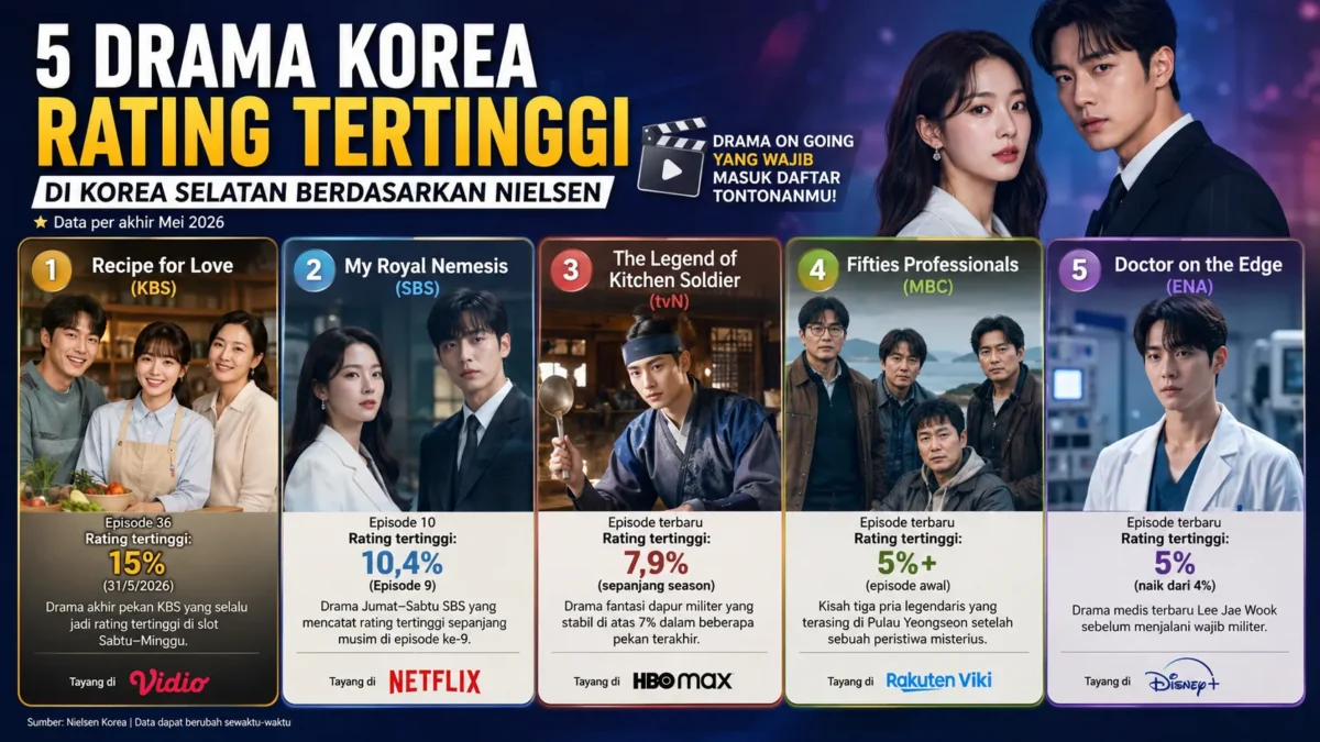 5 Drama Korea Rating Tertinggi Juni 2026, Ada Favoritmu? (Ilustrasi Ai)
