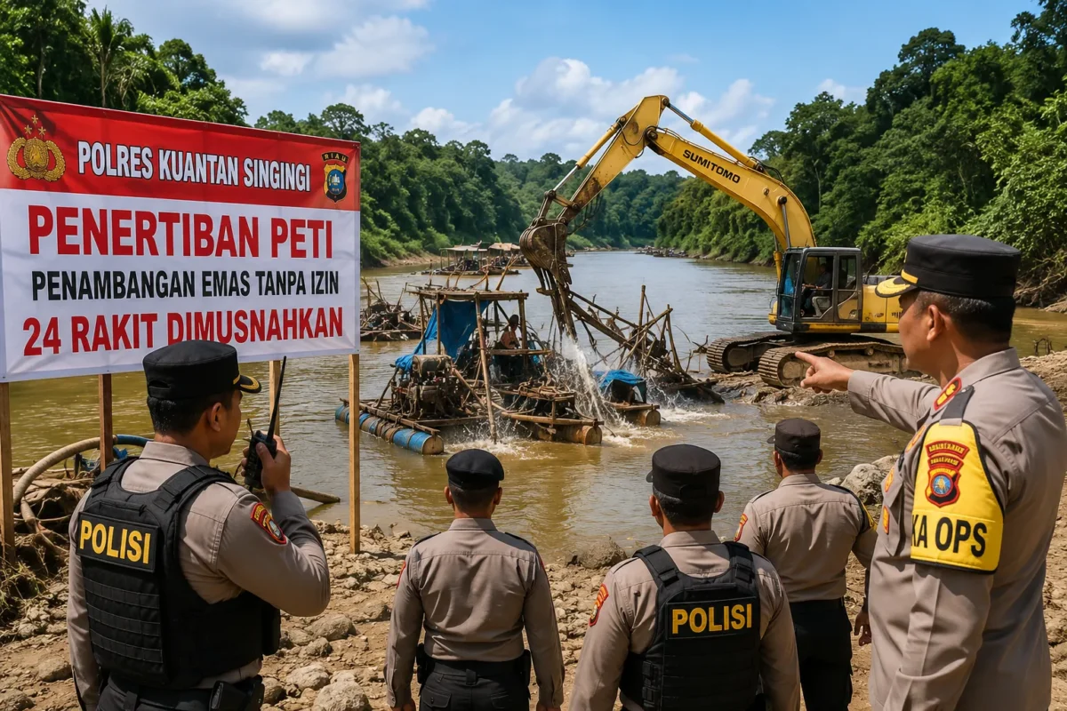 Polres Kuansing Musnahkan 24 Rakit Tambang Emas Ilegal (Foto: Ilustrasi Ai)