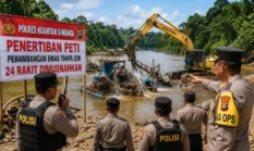 Polres Kuansing Musnahkan 24 Rakit Tambang Emas Ilegal