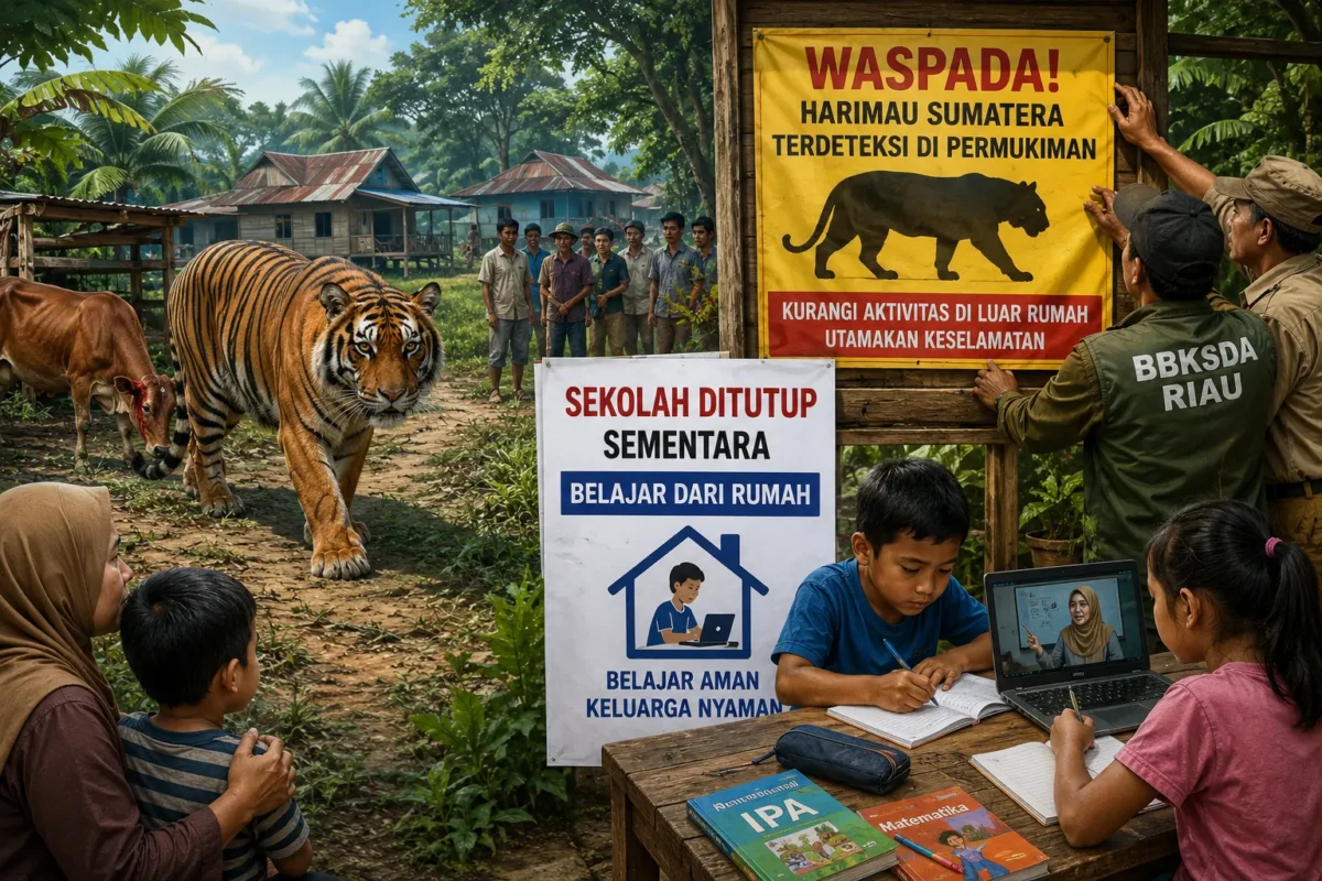 Harimau Sumatera Masuk Permukiman, Sekolah di Inhil Ditutup (foto : Ilustrasi AI)