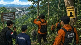 Pencarian Afriyanto di Hutan Unand Padang Masih Berlanjut ( Foto : Ilustrasi Ai )