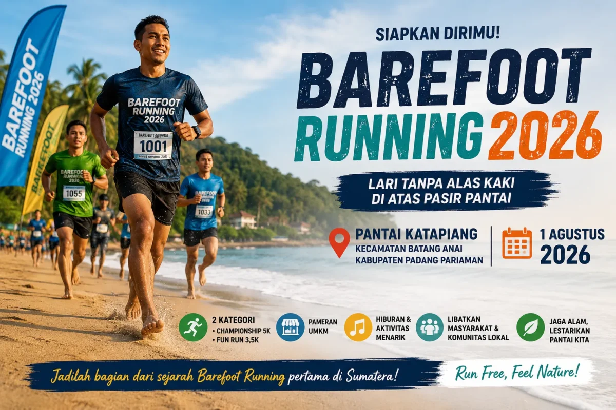 Barefoot Running 2026 Padang Pariaman Digelar di Pantai Katapiang (Foto: Ilustrasi AI )
