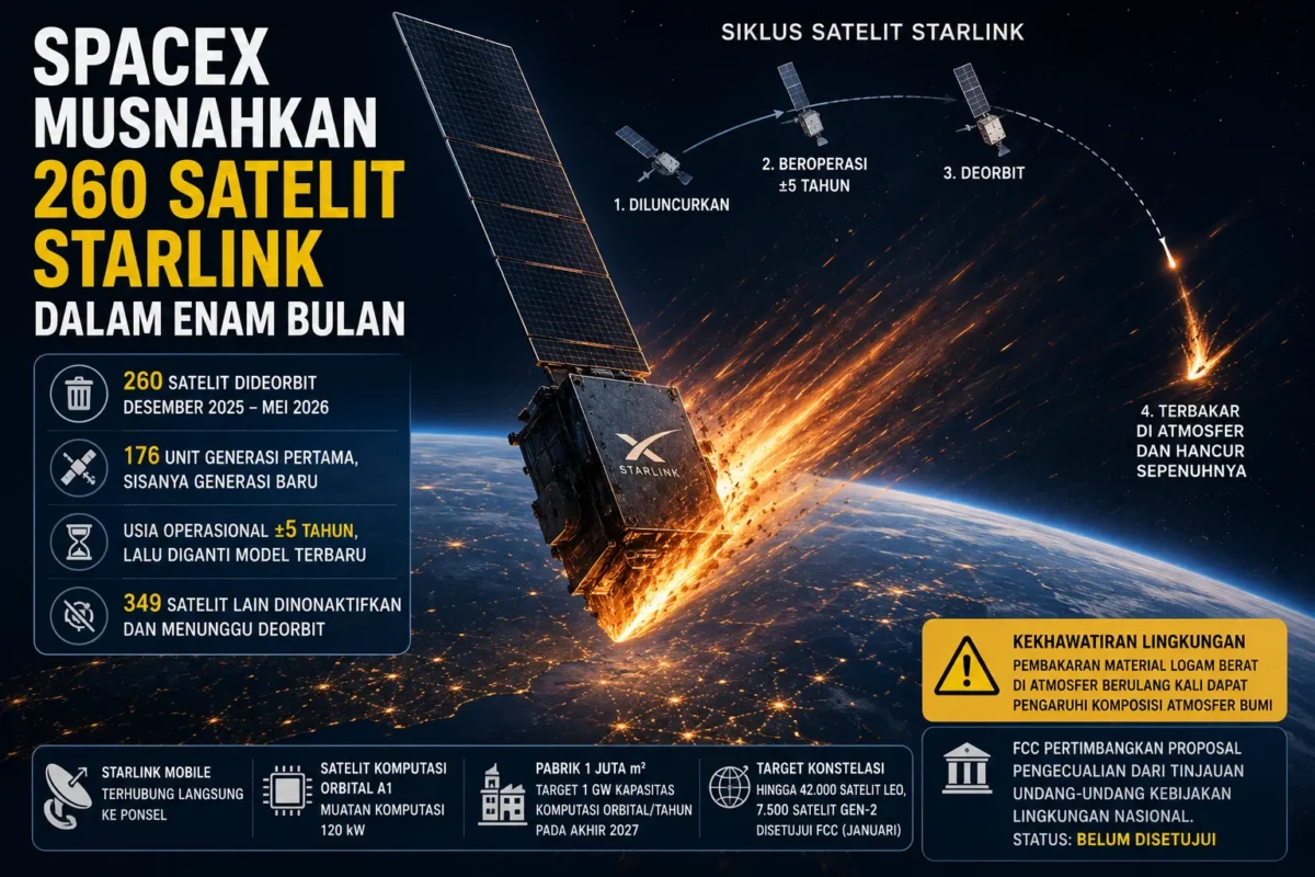 SpaceX Musnahkan 260 Satelit Starlink dalam Enam Bulan (Foto: Ilustrasi AI)